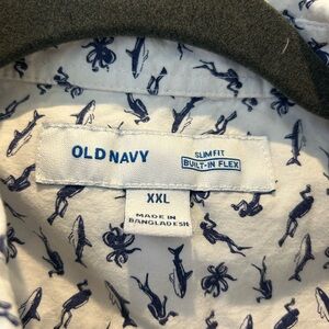 Old Navy button up shirt with scuba divers, octopus, sharks